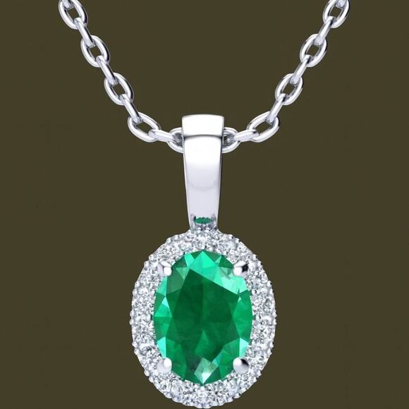 Birthstone Diamond Necklace | 1 ct Oval Gemstone .10ct Lab Grown Diamond Halo - Picture 7 of 12